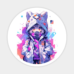 A anime girl wearing a white cat ears hooded Magnet